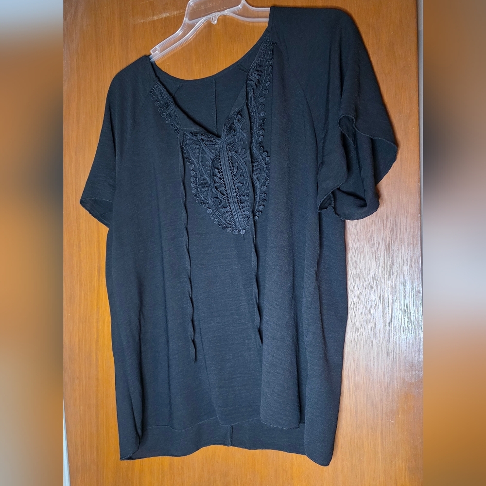 SHEIN Curve Black Lace Detail Blouse Size 1XL